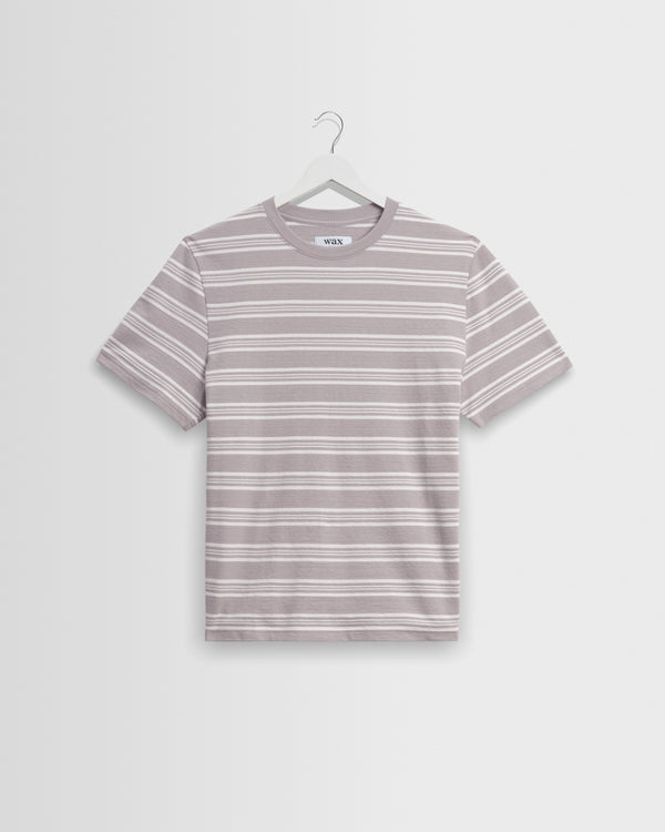 wax london men's Dean - Taupe And Ecru Textured Stripe Organic Cotton T-Shirt