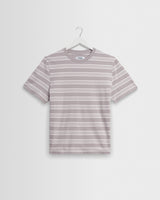 wax london men's Dean - Taupe And Ecru Textured Stripe Organic Cotton T-Shirt
