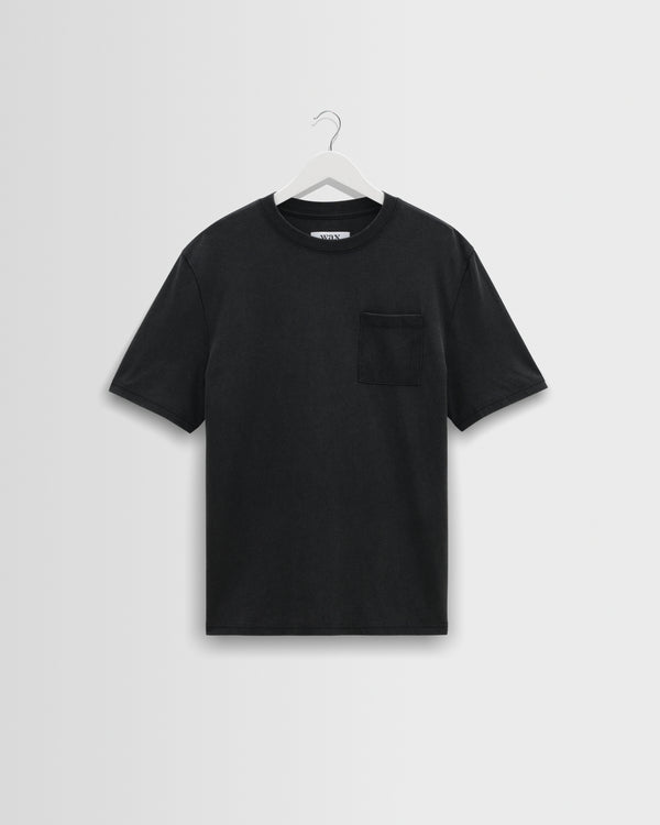 wax london men's Dean - Washed Black Compact Cotton Pocket T-Shirt