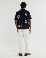 wax london men's Didcot - Black And Beige Abstract Applique Short-Sleeve Shirt