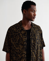 wax london men's Didcot - Black And Brown Floral Viscose Short-Sleeve Shirt