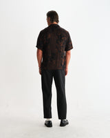 wax london men's Didcot - Black And Brown Paisley Short-Sleeve Shirt