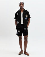 wax london men's Didcot - Black And Multicolour Round Applique Short-Sleeve Shirt