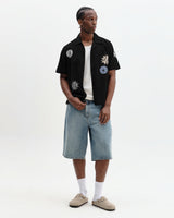 wax london men's Didcot - Black And Multicolour Round Applique Short-Sleeve Shirt