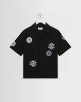 wax london men's Didcot - Black And Multicolour Round Applique Short-Sleeve Shirt