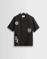 wax london men's Didcot - Black Doodle Applique Short-Sleeve Shirt