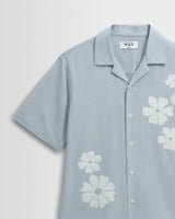 wax london men's Didcot - Blue And Ecru Floral Applique Short-Sleeve Shirt
