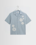 Didcot - Blue And Ecru Floral Applique Short-Sleeve Shirt