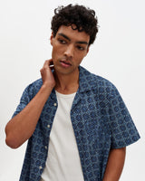 wax london men's Didcot - Blue Tile Print Short-Sleeve Shirt