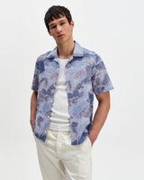 wax london men's Didcot - Blue Watercolour Print Short-Sleeve Shirt