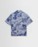 wax london men's Didcot - Blue Watercolour Print Short-Sleeve Shirt