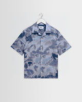 wax london men's Didcot - Blue Watercolour Print Short-Sleeve Shirt