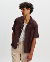 wax london men's Didcot - Brown Flower Embroidered Short-Sleeve Shirt
