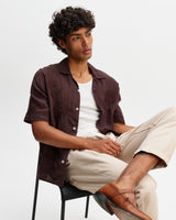 wax london men's Didcot - Brown Flower Embroidered Short-Sleeve Shirt