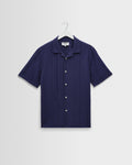 Didcot - Dark Blue Double-Weave Seersucker Short-Sleeve Shirt