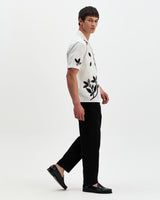 wax london men's Didcot - Ecru And Black Bloom Applique Short-Sleeve Shirt