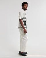 wax london men's Didcot - Ecru And Black Border Applique Short-Sleeve Shirt