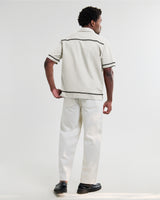 wax london men's Didcot - Ecru And Black Border Applique Short-Sleeve Shirt