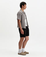 wax london men's Didcot - Ecru And Black Tile Print Short-Sleeve Shirt
