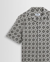 wax london men's Didcot - Ecru And Black Tile Print Short-Sleeve Shirt