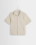 Didcot - Ecru And Blue Seersucker Stripe Short-Sleeve Shirt