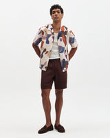wax london men's Didcot - Ecru And Multicolour Abstract Shapes Short-Sleeve Shirt