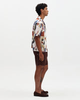 wax london men's Didcot - Ecru And Multicolour Abstract Shapes Short-Sleeve Shirt