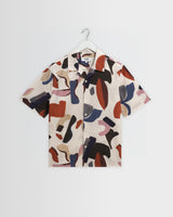 wax london men's Didcot - Ecru And Multicolour Abstract Shapes Short-Sleeve Shirt