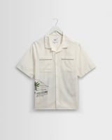 wax london men's Didcot - Ecru And Multicolour Embroidered Short-Sleeve Shirt
