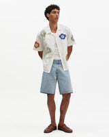 wax london men's Didcot - Ecru And Multicolour Floral Applique Short-Sleeve Shirt
