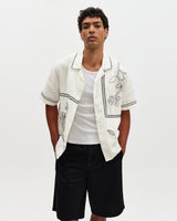 wax london men's Didcot - Ecru And Navy Grid Flower Short-Sleeve Shirt