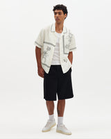 wax london men's Didcot - Ecru And Navy Grid Flower Short-Sleeve Shirt