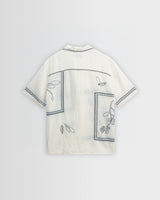 wax london men's Didcot - Ecru And Navy Grid Flower Short-Sleeve Shirt
