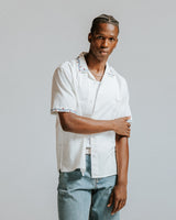 wax london men's Didcot - Ecru Cross-Stitch Border Short-Sleeve Shirt