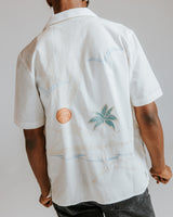 wax london men's Didcot - Ecru Summer Applique Short-Sleeve Shirt