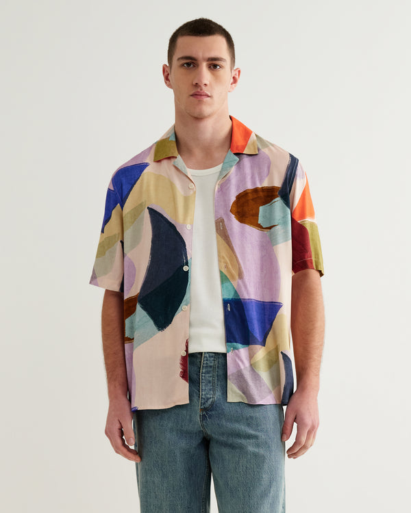 wax london men's Didcot - Multicolour Painted Shapes Short-Sleeve Shirt