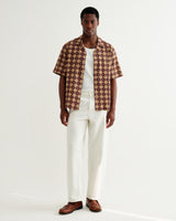 wax london men's Didcot - Rust Tile Print Seersucker Short-Sleeve Shirt