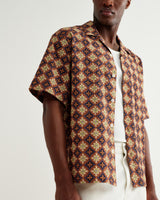 wax london men's Didcot - Rust Tile Print Seersucker Short-Sleeve Shirt