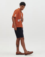 wax london men's Didcot - Terracotta And Ecru Scribble Applique Short-Sleeve Shirt