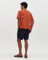 wax london men's Didcot - Terracotta And Ecru Scribble Applique Short-Sleeve Shirt