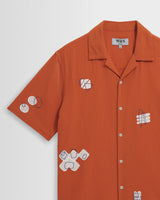 wax london men's Didcot - Terracotta And Ecru Scribble Applique Short-Sleeve Shirt