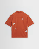 wax london men's Didcot - Terracotta And Ecru Scribble Applique Short-Sleeve Shirt