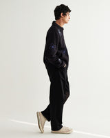 wax london men's Eldon - Black Floral Embroidered Cotton Twill Jacket