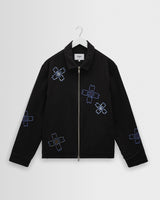 wax london men's Eldon - Black Floral Embroidered Cotton Twill Jacket