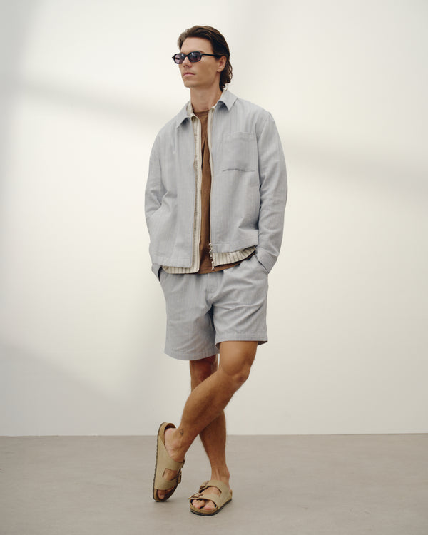 wax london men's Eldon - Light Blue Herringbone Cotton Jacket