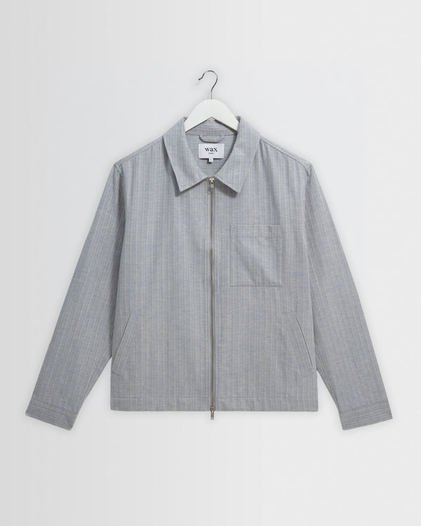 wax london men's Eldon - Light Blue Herringbone Cotton Jacket