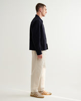 wax london men's Eldon - Navy Crinkle Cotton-Linen Jacket