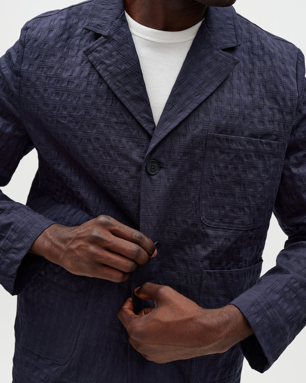 wax london men's Exmouth - Navy Dobby Cotton Blazer
