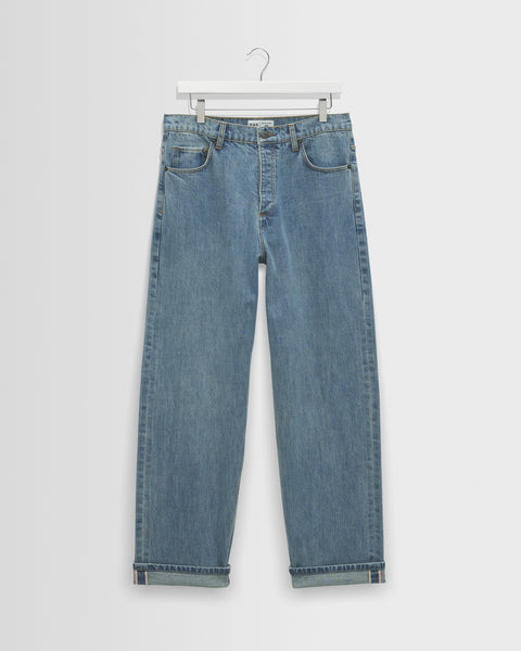 Felix - Jean denim coupe ample selvedge délavage bleu