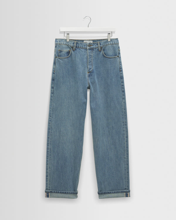 Felix - Jean denim coupe ample selvedge délavage bleu